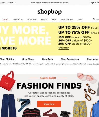 [Black Friday優惠] 美國名牌網店Shopbop.com限時額外75折優惠碼＋免運費