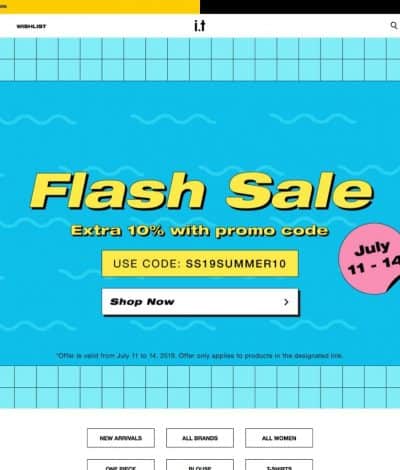 I.T 網店 19年春夏 flash sale 額外9折優惠碼：超多新貨都有得折