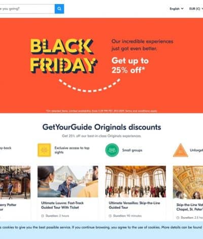 GetYourGuide.com 2019年Black Friday優惠碼：低至75折