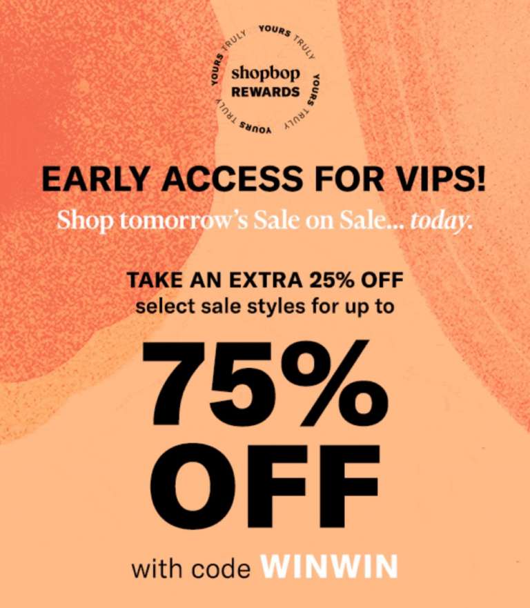 Shopbop/EastDane 2020年終極大減價：低至25折＋折上折額外75折優惠碼