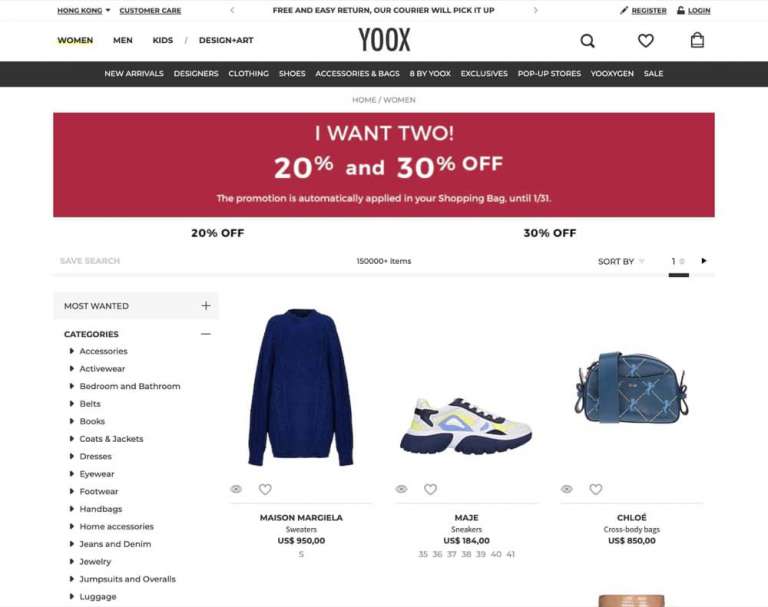 YOOX.com Double Offer 精選貨品7折+額外8優惠