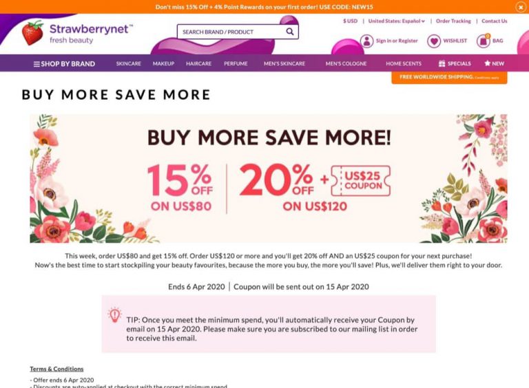 Strawberrynet 全單低至8折優惠＋送即減US$25優惠碼