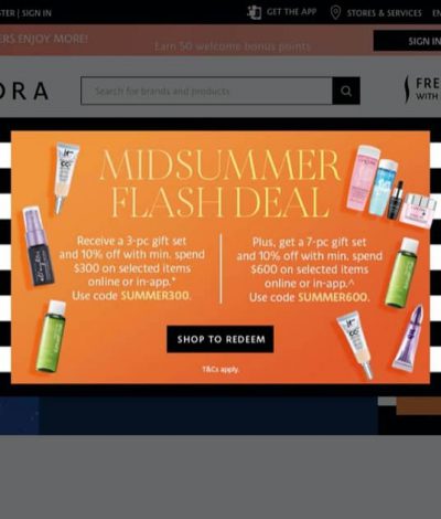 Sephora Mid Summer Flash Deal 優惠碼：額外9折＋送禮品