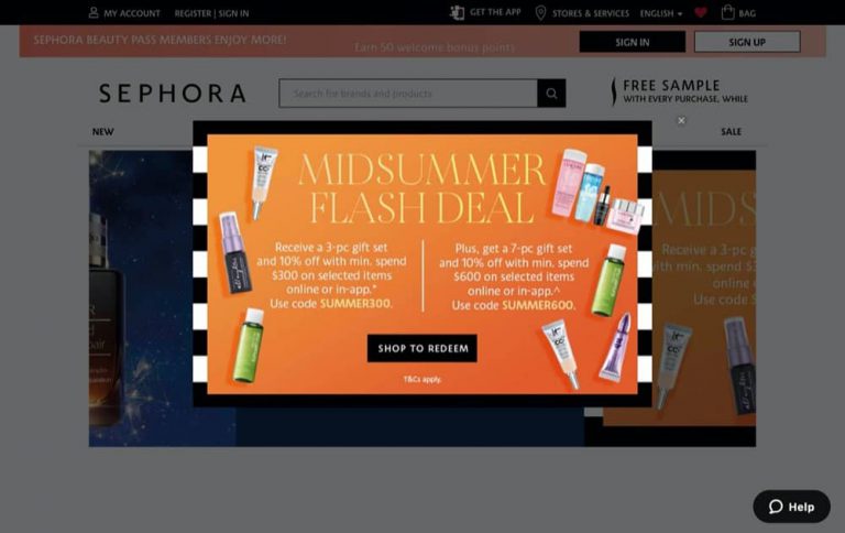 Sephora Mid Summer Flash Deal 優惠碼：額外9折＋送禮品