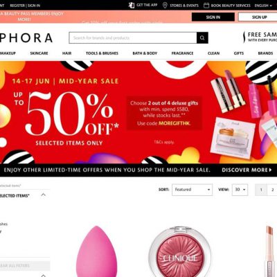 Sephora Mid Year Sale 年中優惠：低至5折＋送額外禮品優惠碼