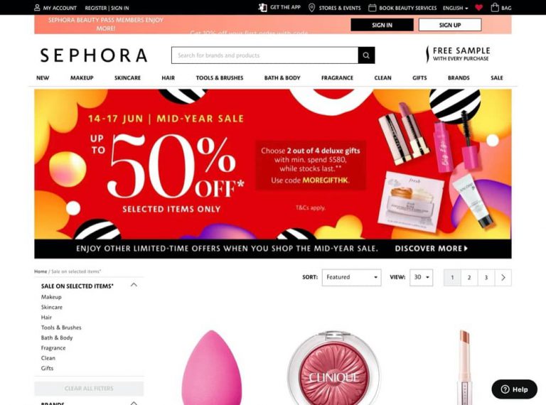 Sephora Mid Year Sale 年中優惠：低至5折＋送額外禮品優惠碼