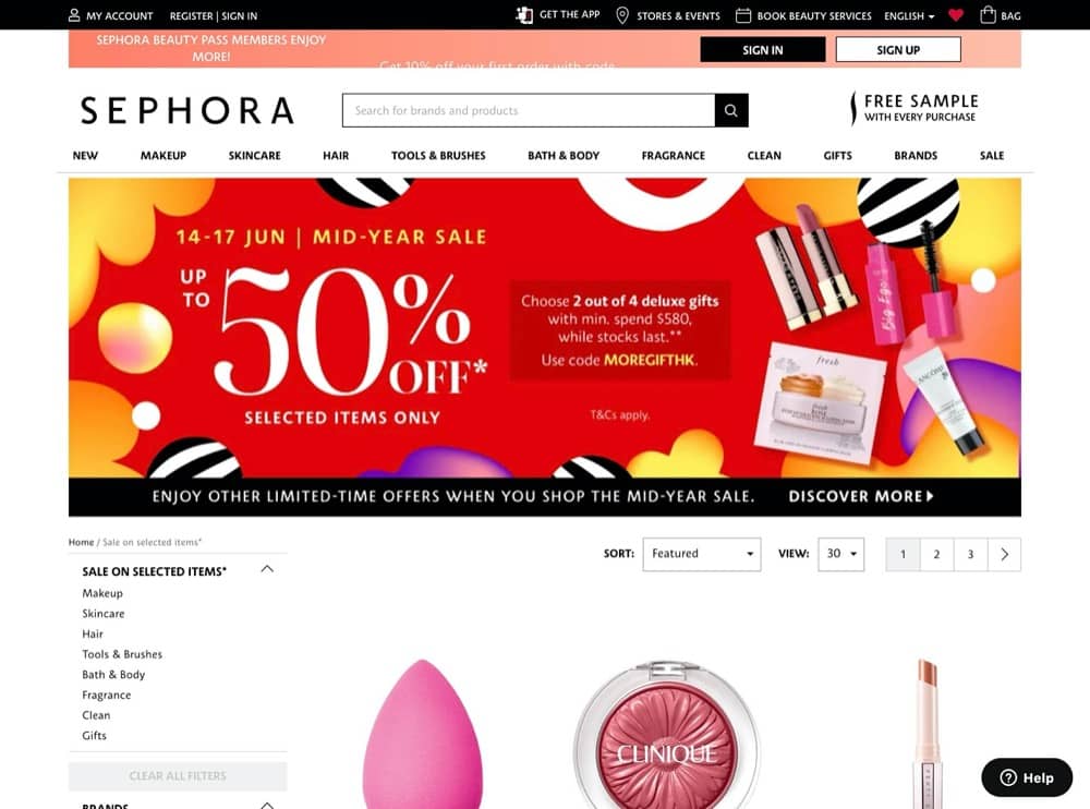 精選慳家人優惠推介：Sephora Mid Year Sale 年中優惠：低至5折＋送額外禮品優惠碼＞即刻去睇睇優惠詳情啦！