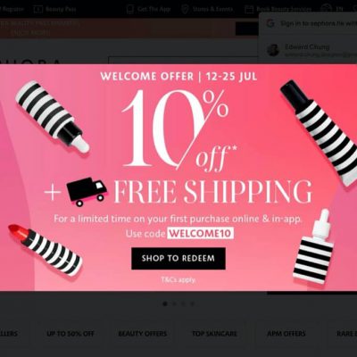 Sephora 迎新優惠：全單9折 + 免運費優惠碼