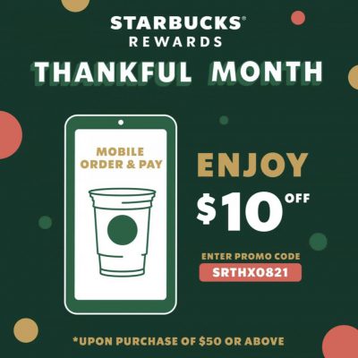 Starbucks Mobile Order & Pay 即減$10優惠碼