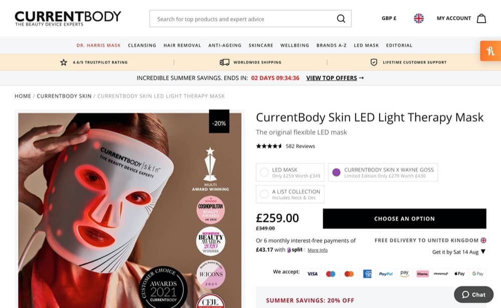 還有更多詳情/圖片日本熱賣：CurrentBody Skin LED光子嫩膚面罩修復面部疤痕！限時送LED美顏化妝鏡優惠碼，包幫到你搵到最正嘅優惠呀！