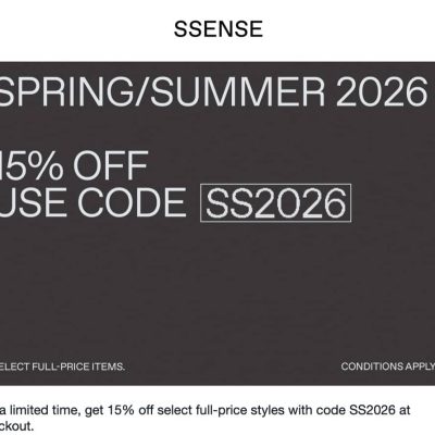 SSENSE 2026年春夏裝額外85折優惠碼