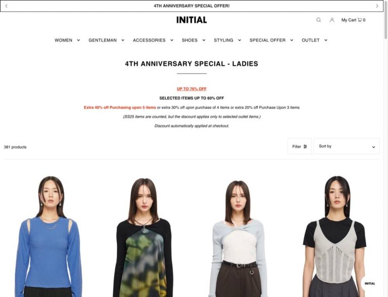 INITIAL Fashion 四週年特別優惠低至24折＋折上折額外6折優惠