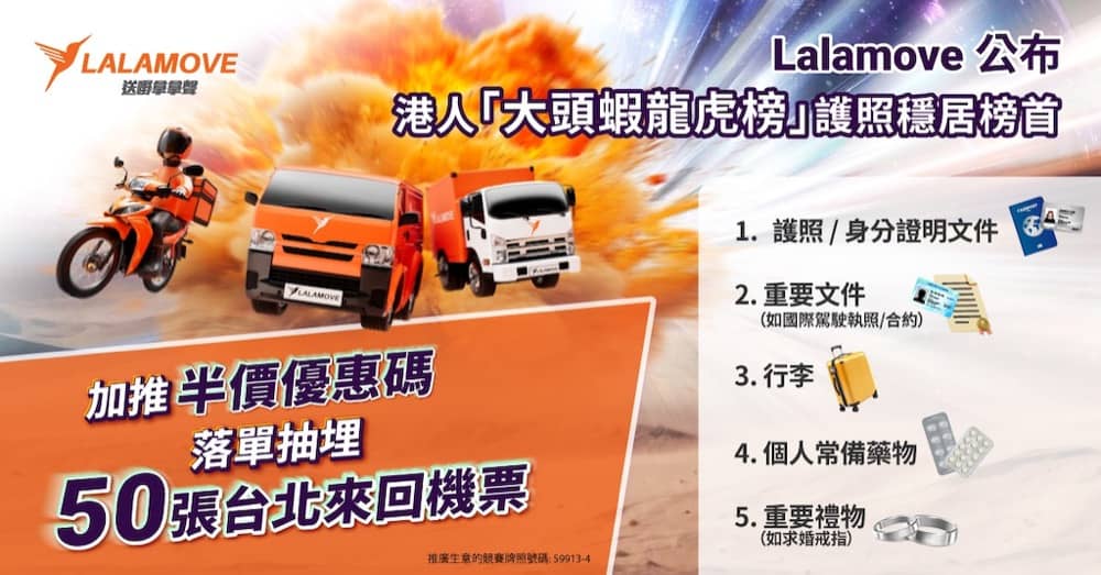 精選慳家人優惠推介：Lalamove 「送貨慳啲LA」半價優惠碼＋送50張台北來回機票＞即刻去睇睇優惠詳情啦！