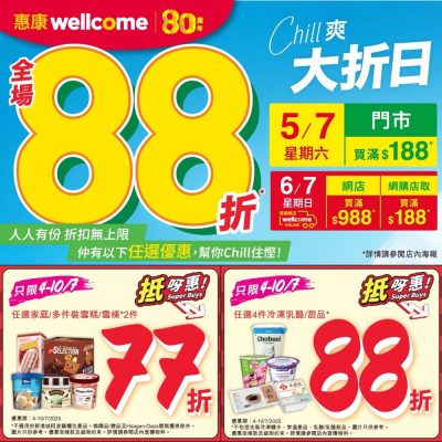 惠康Wellcome 全場88折折上折優惠