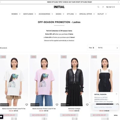 INITIAL Fashion 限時激減・低至28折+額外8折優惠