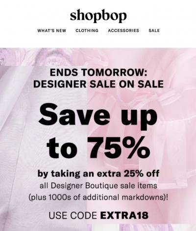 美國名牌網店Shopbop.com限時額外75折優惠碼＋免運費
